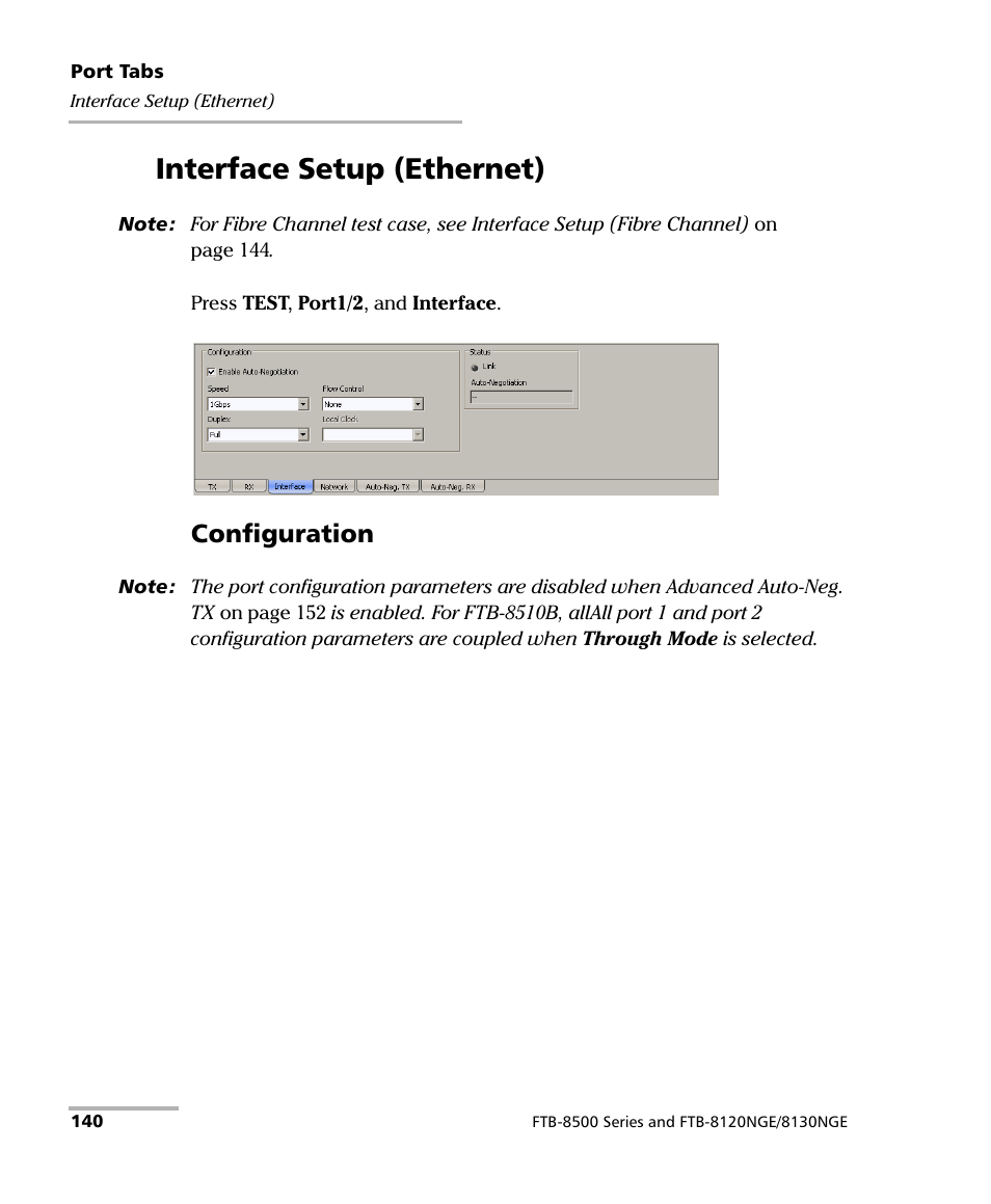 Interface setup (ethernet), Configuration | EXFO FTB-8500 Series for FTB-500 User Manual | Page 154 / 544