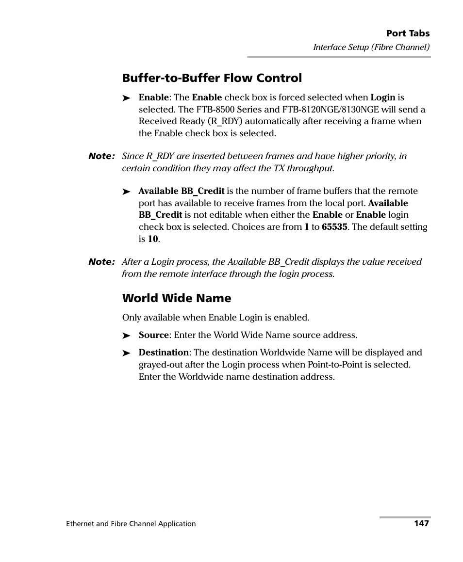 Buffer-to-buffer flow control, World wide name | EXFO FTB-8500 Series for FTB-500 User Manual | Page 161 / 544