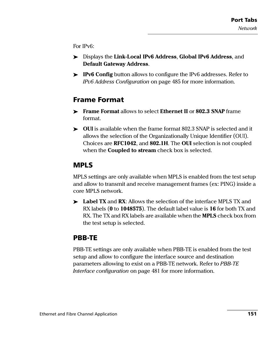 Frame format, Mpls, Pbb-te | EXFO FTB-8500 Series for FTB-500 User Manual | Page 165 / 544