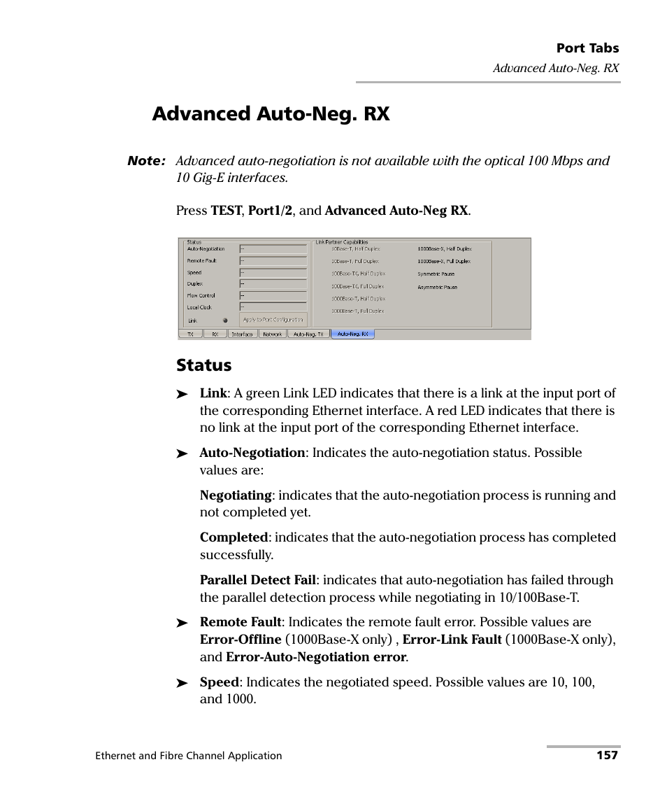 Advanced auto-neg. rx, Status | EXFO FTB-8500 Series for FTB-500 User Manual | Page 171 / 544