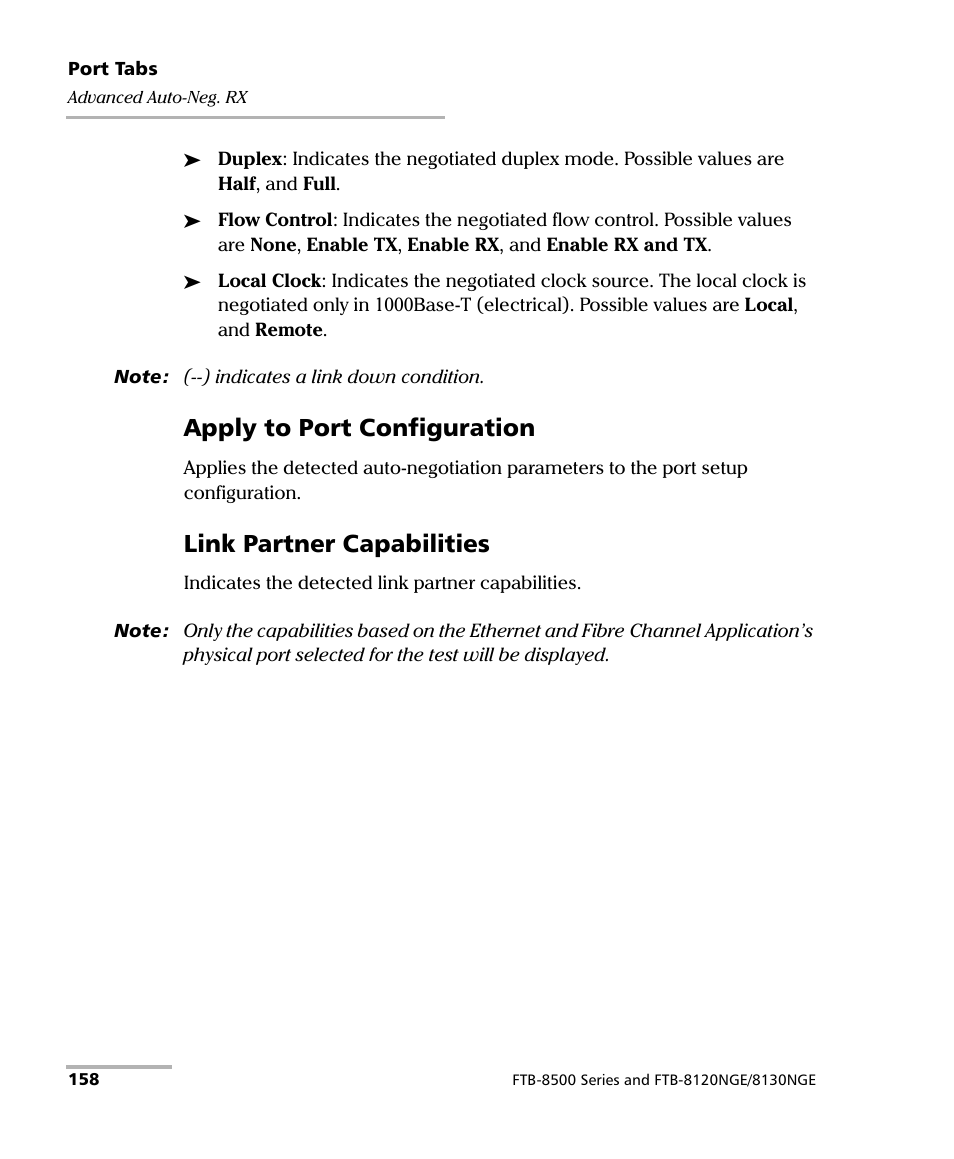 Apply to port configuration, Link partner capabilities | EXFO FTB-8500 Series for FTB-500 User Manual | Page 172 / 544