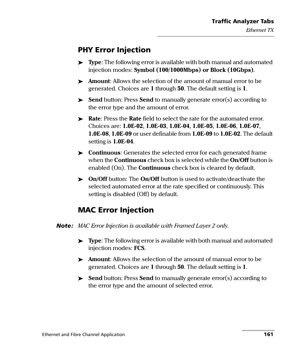 Phy error injection, Mac error injection | EXFO FTB-8500 Series for FTB-500 User Manual | Page 175 / 544