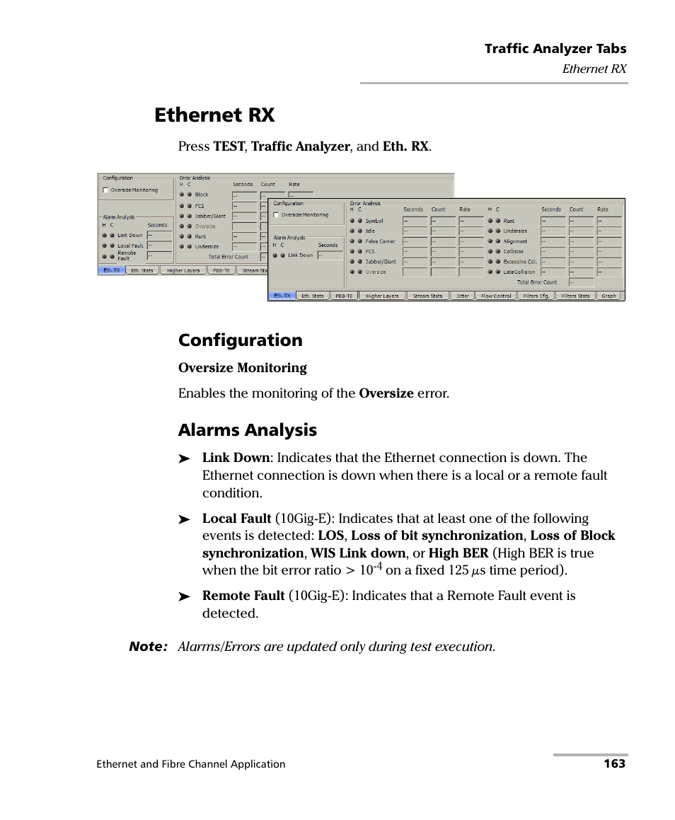 Ethernet rx, Configuration, Alarms analysis | EXFO FTB-8500 Series for FTB-500 User Manual | Page 177 / 544