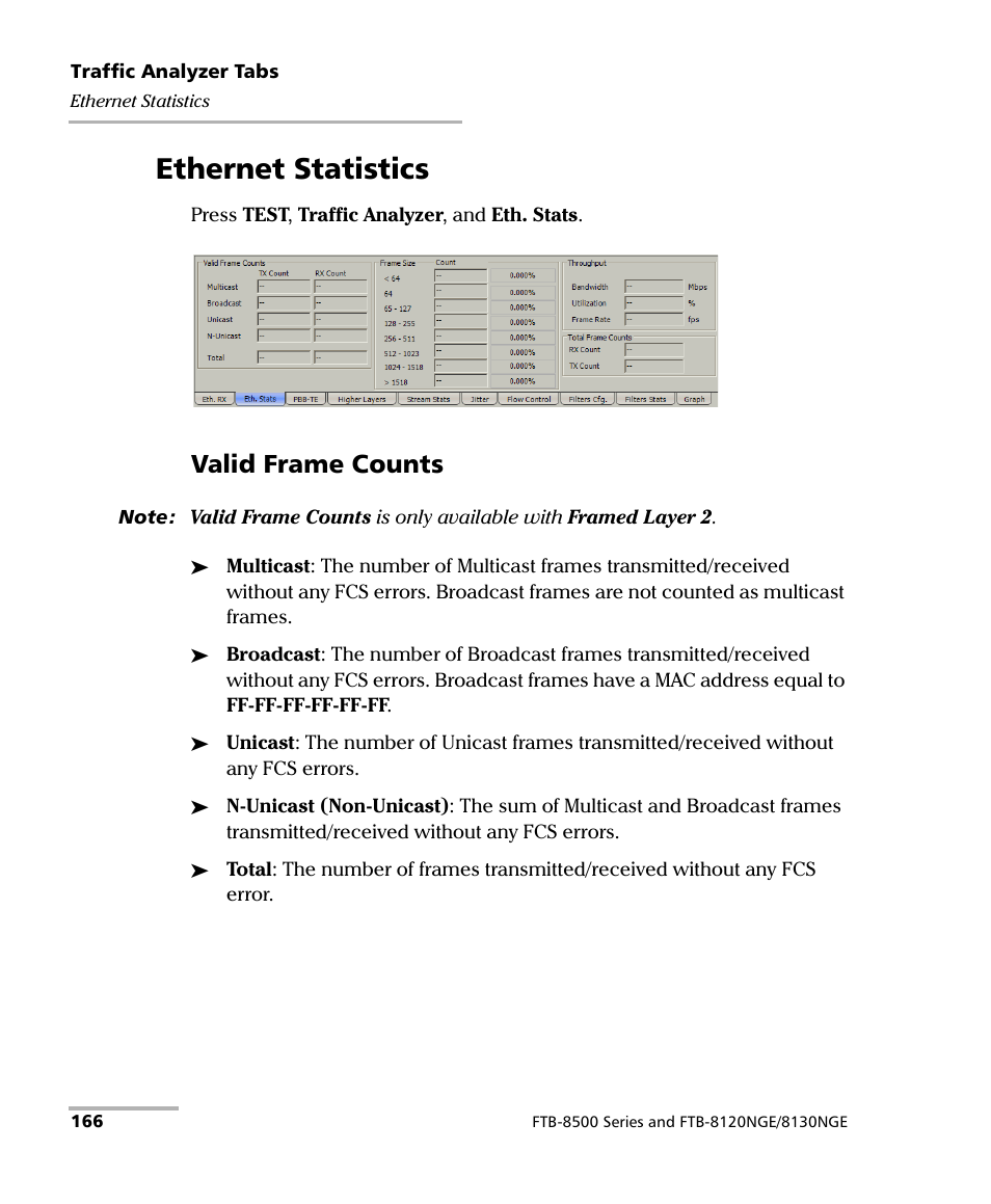 Ethernet statistics, Valid frame counts | EXFO FTB-8500 Series for FTB-500 User Manual | Page 180 / 544