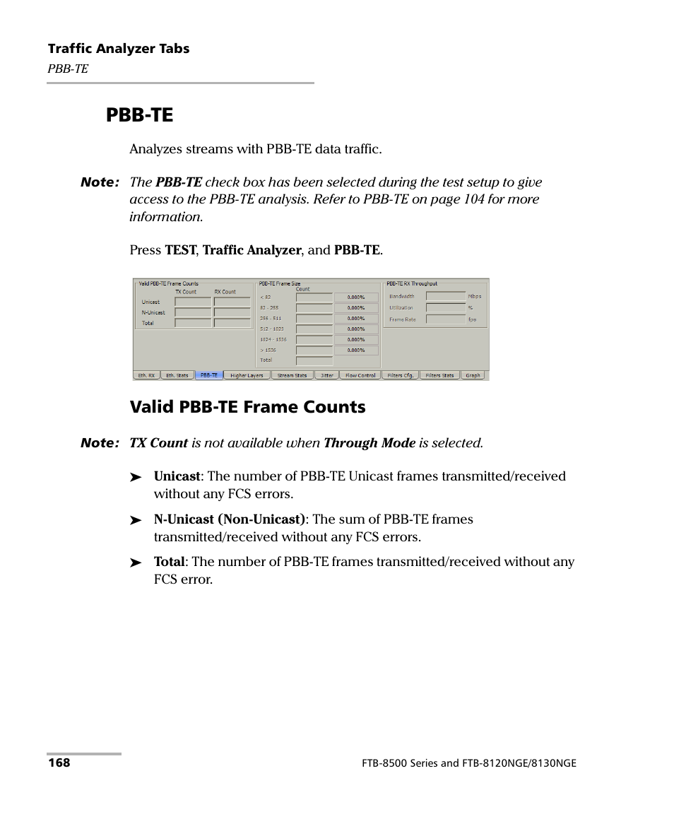 Pbb-te, Valid pbb-te frame counts | EXFO FTB-8500 Series for FTB-500 User Manual | Page 182 / 544