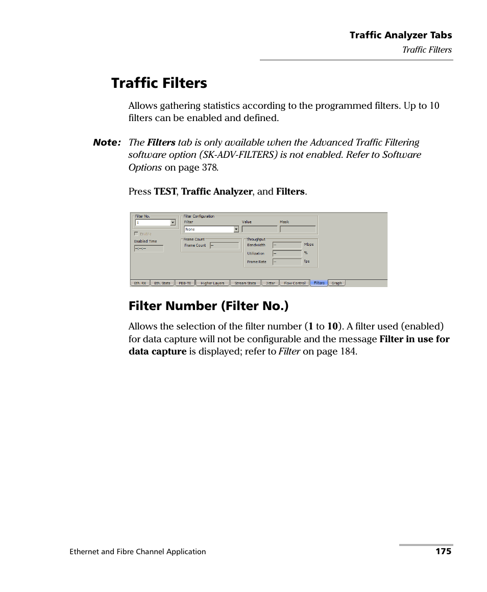 Traffic filters, Filter number (filter no.) | EXFO FTB-8500 Series for FTB-500 User Manual | Page 189 / 544