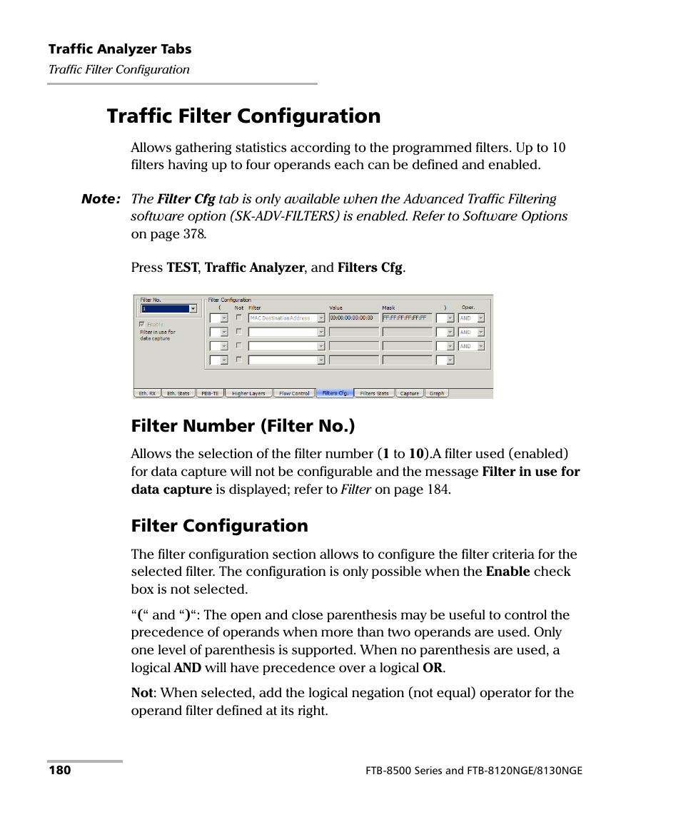 Traffic filter configuration, Filter number (filter no.), Filter configuration | EXFO FTB-8500 Series for FTB-500 User Manual | Page 194 / 544