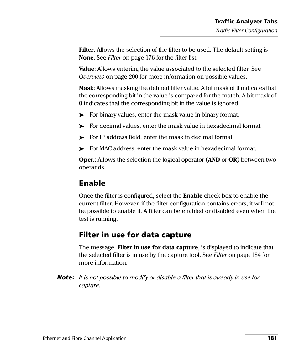 Enable, Filter in use for data capture | EXFO FTB-8500 Series for FTB-500 User Manual | Page 195 / 544