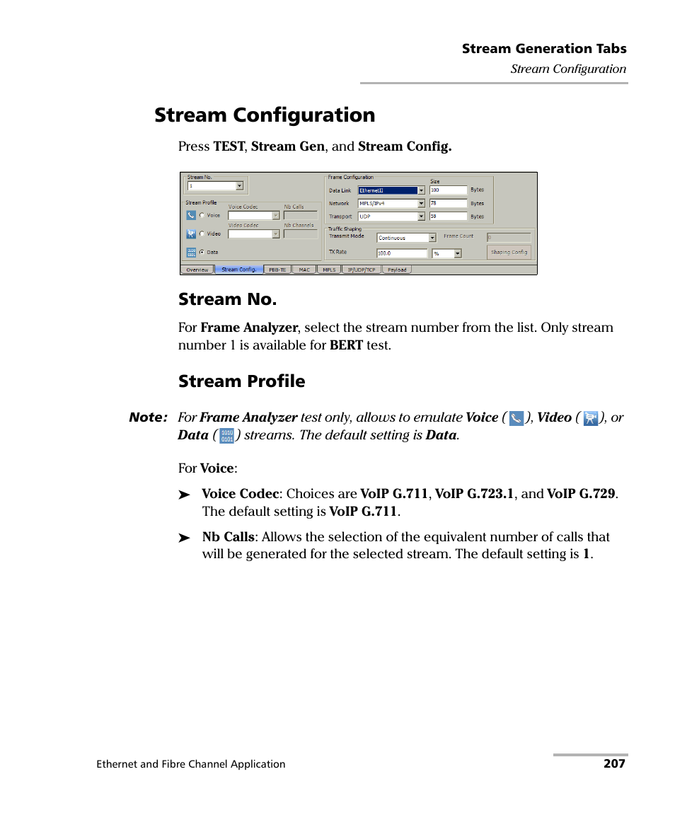 Stream configuration, Stream no, Stream profile | EXFO FTB-8500 Series for FTB-500 User Manual | Page 221 / 544