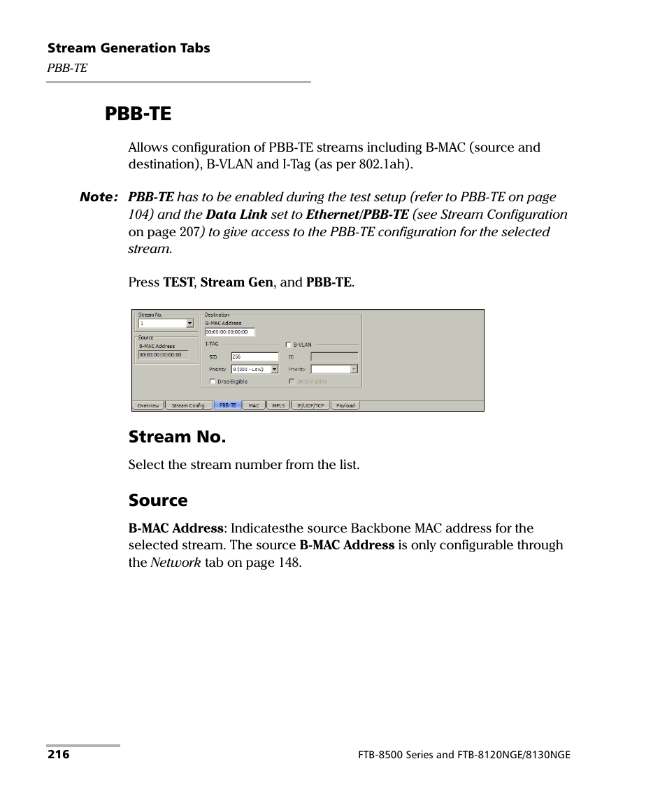 Pbb-te, Stream no, Source | EXFO FTB-8500 Series for FTB-500 User Manual | Page 230 / 544