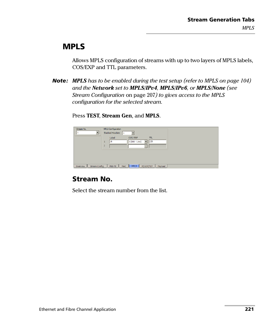 Mpls, Stream no | EXFO FTB-8500 Series for FTB-500 User Manual | Page 235 / 544