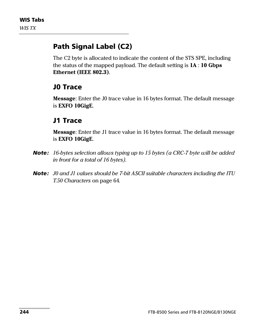 Path signal label (c2), J0 trace, J1 trace | EXFO FTB-8500 Series for FTB-500 User Manual | Page 258 / 544