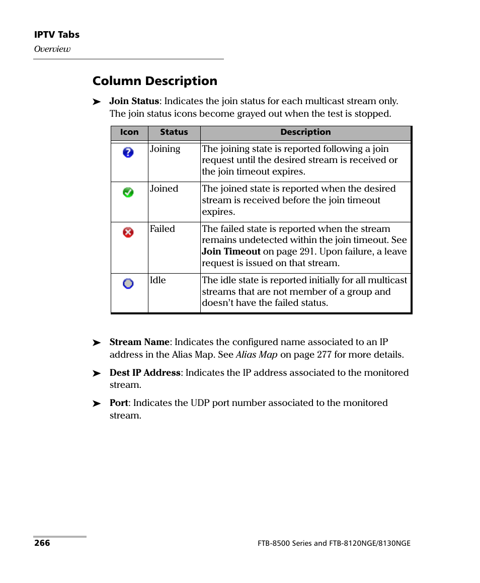 Column description | EXFO FTB-8500 Series for FTB-500 User Manual | Page 280 / 544