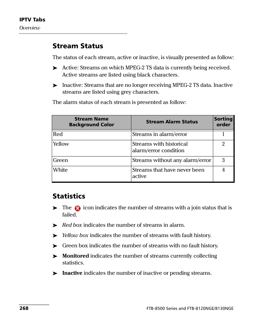 Stream status, Statistics | EXFO FTB-8500 Series for FTB-500 User Manual | Page 282 / 544