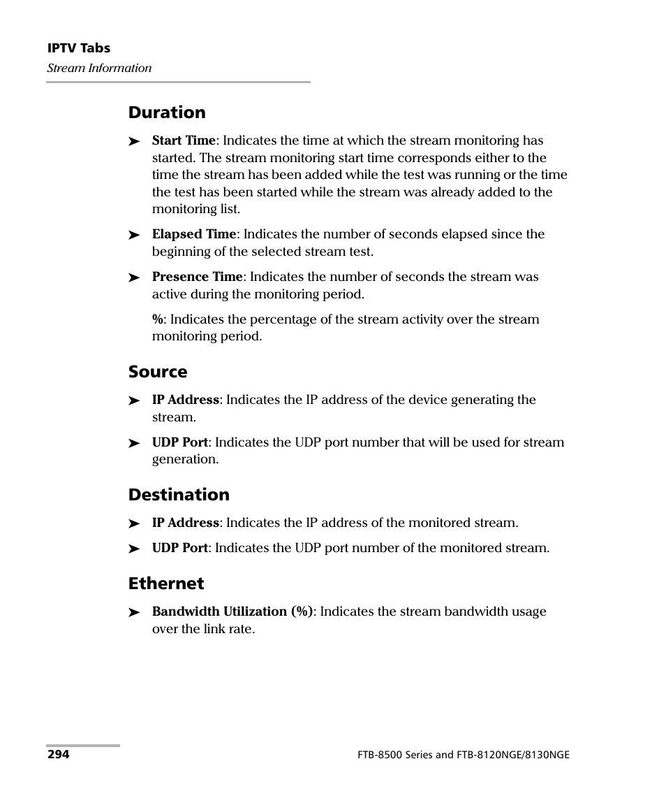 Duration, Source, Destination | Ethernet | EXFO FTB-8500 Series for FTB-500 User Manual | Page 308 / 544