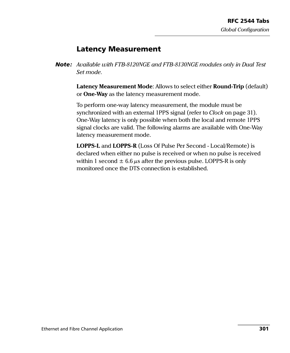 Latency measurement | EXFO FTB-8500 Series for FTB-500 User Manual | Page 315 / 544