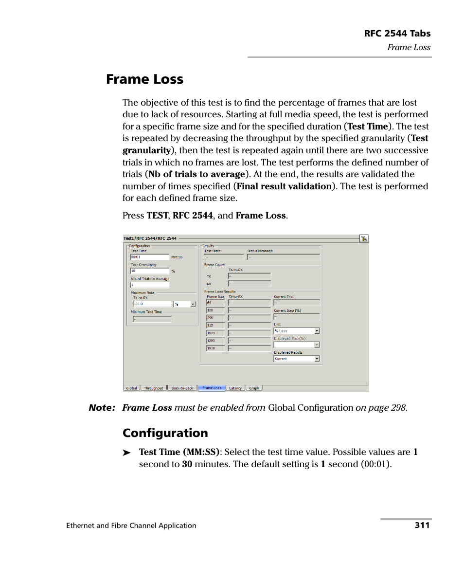 Frame loss, Configuration | EXFO FTB-8500 Series for FTB-500 User Manual | Page 325 / 544