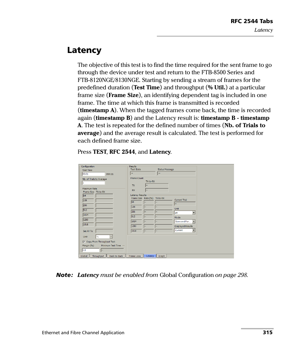 Latency | EXFO FTB-8500 Series for FTB-500 User Manual | Page 329 / 544