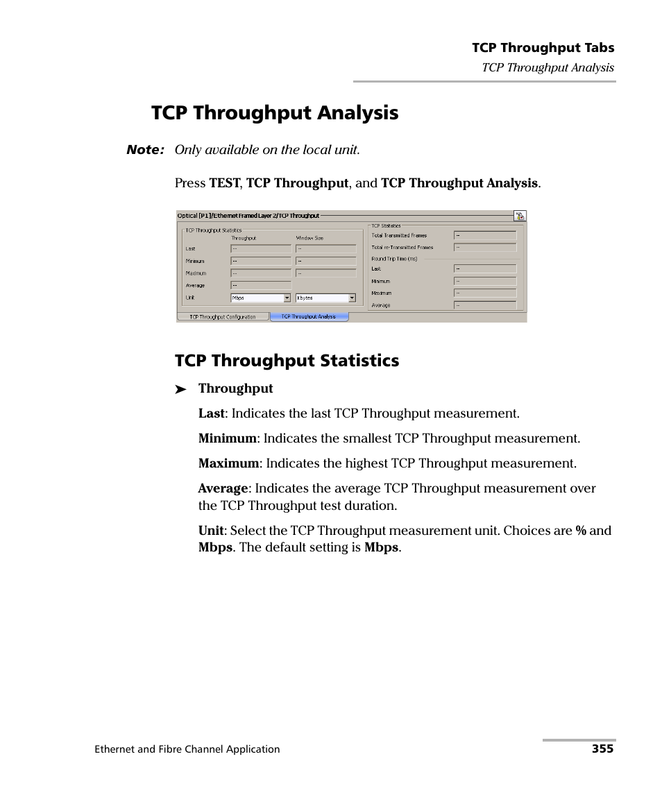 Tcp throughput analysis, Tcp throughput statistics | EXFO FTB-8500 Series for FTB-500 User Manual | Page 369 / 544