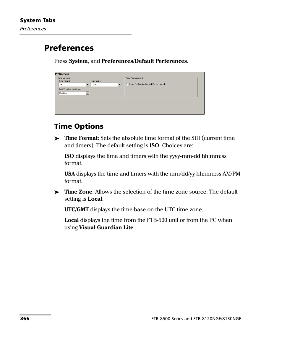 Preferences, Time options | EXFO FTB-8500 Series for FTB-500 User Manual | Page 380 / 544