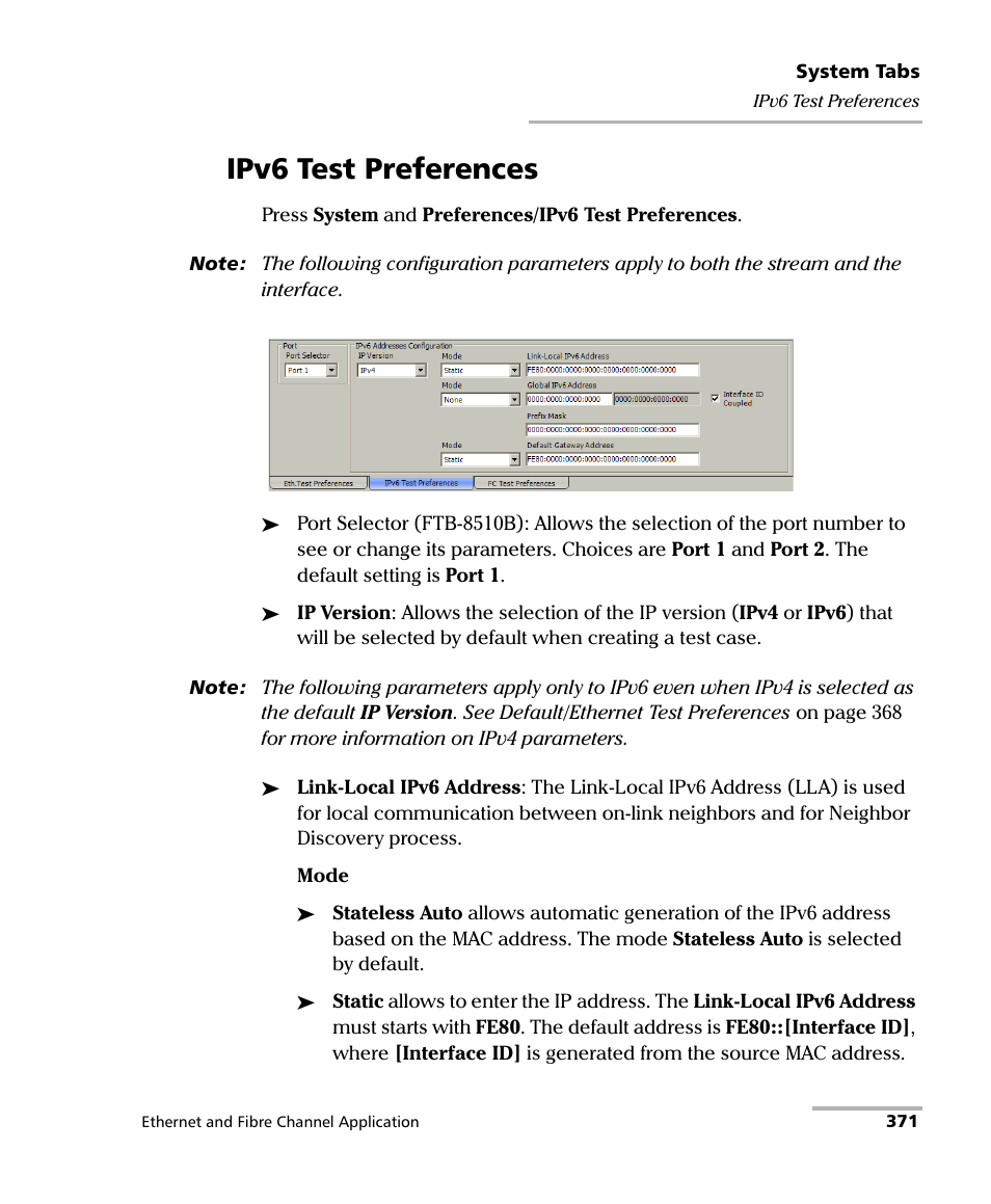 Ipv6 test preferences | EXFO FTB-8500 Series for FTB-500 User Manual | Page 385 / 544