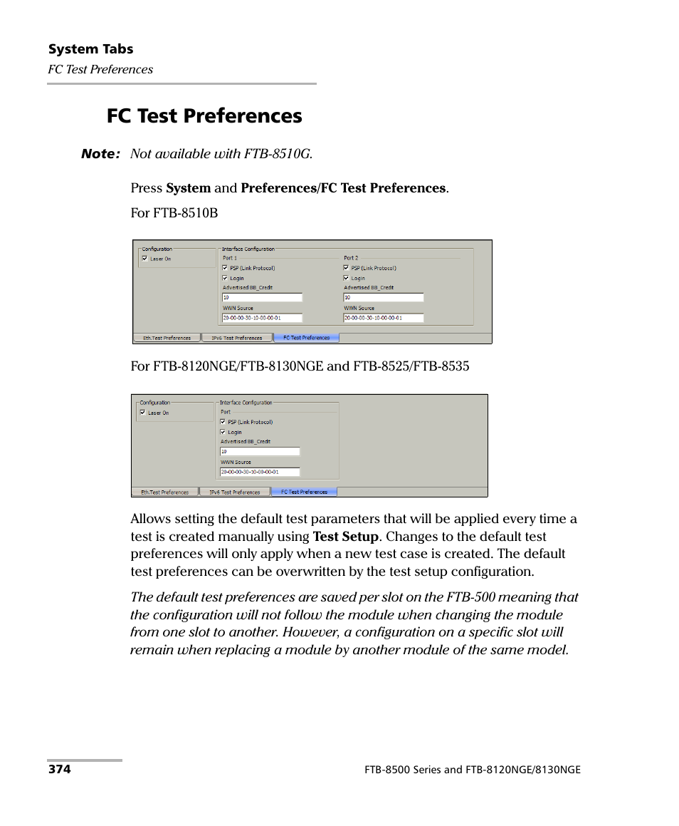 Fc test preferences | EXFO FTB-8500 Series for FTB-500 User Manual | Page 388 / 544