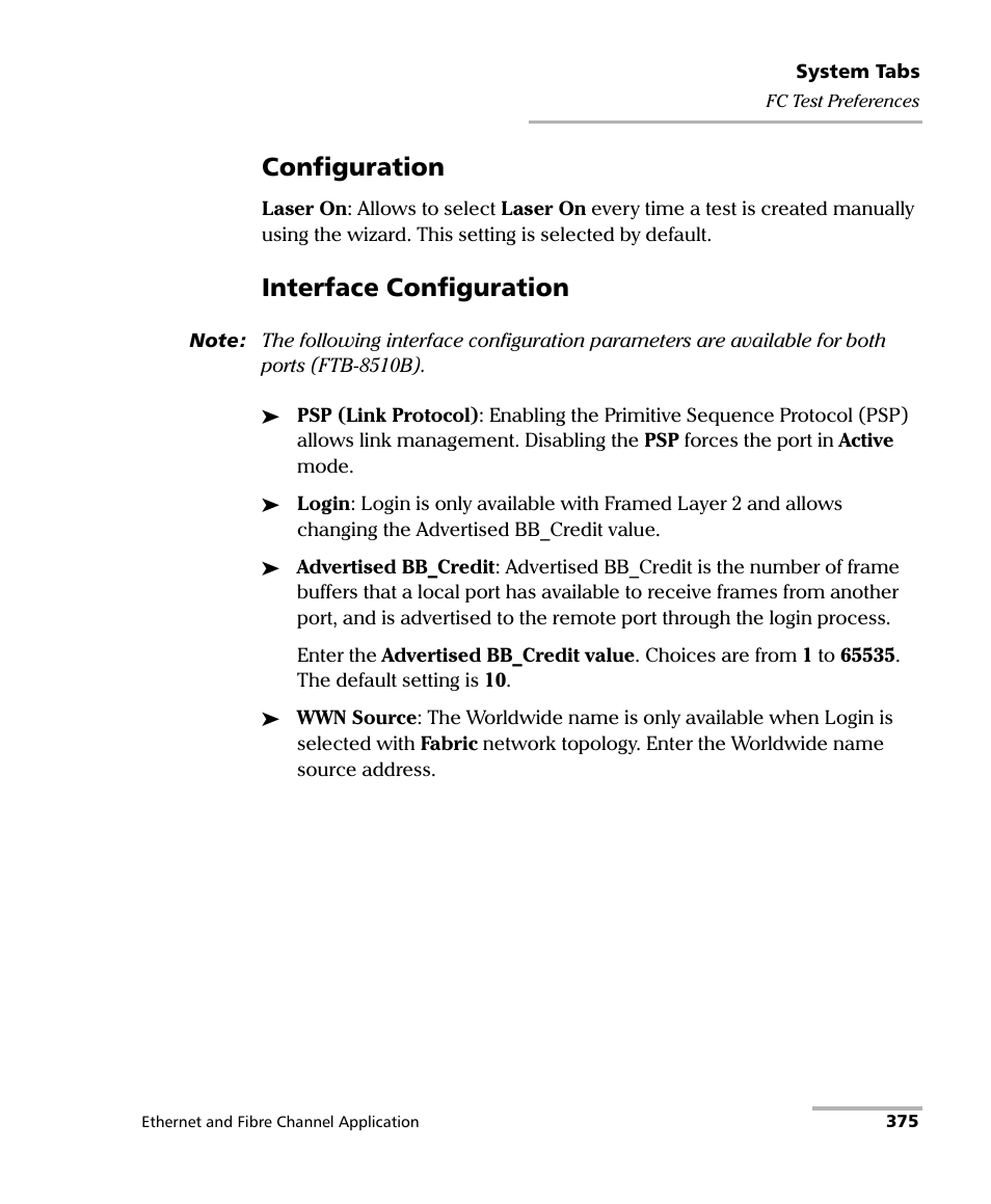 Configuration, Interface configuration | EXFO FTB-8500 Series for FTB-500 User Manual | Page 389 / 544