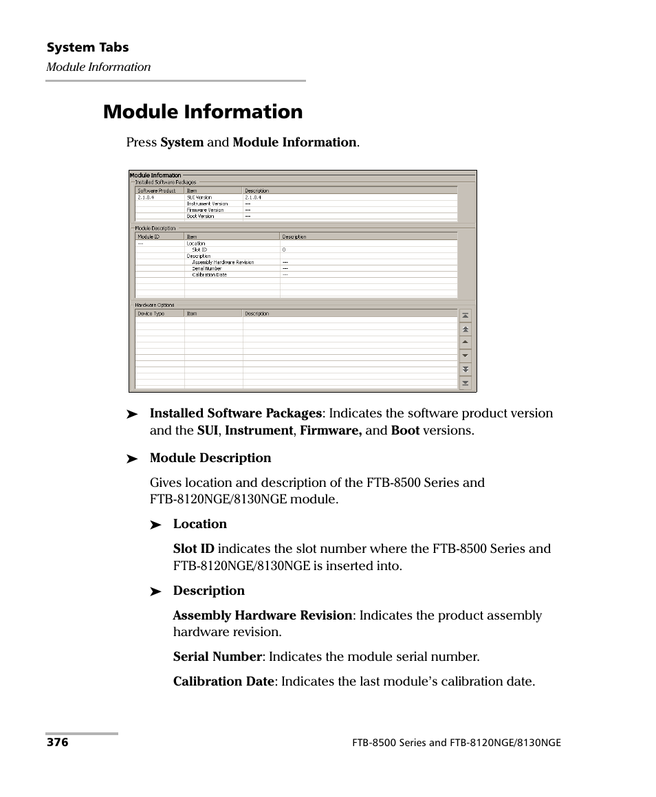 Module information | EXFO FTB-8500 Series for FTB-500 User Manual | Page 390 / 544