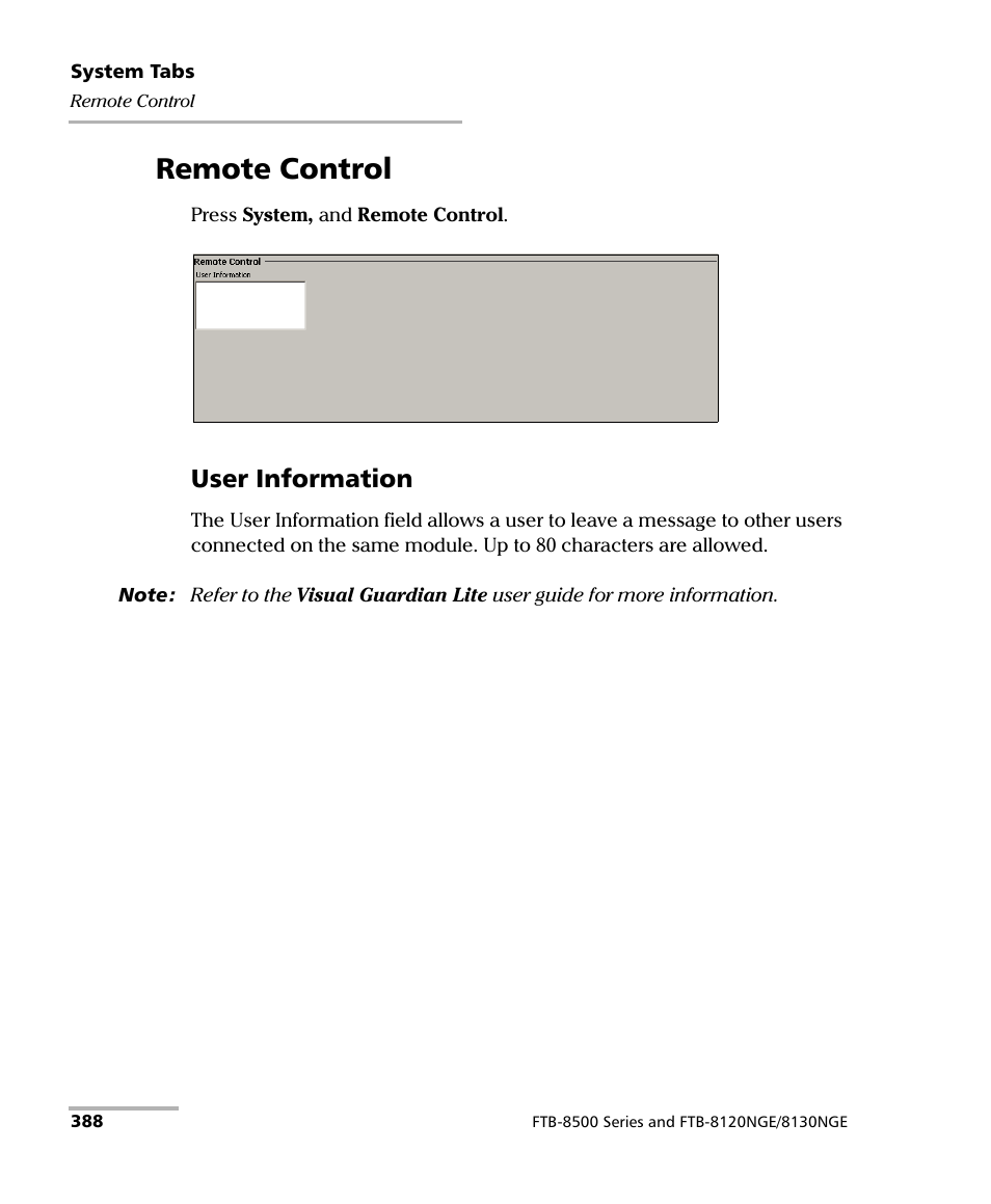 Remote control, User information | EXFO FTB-8500 Series for FTB-500 User Manual | Page 402 / 544