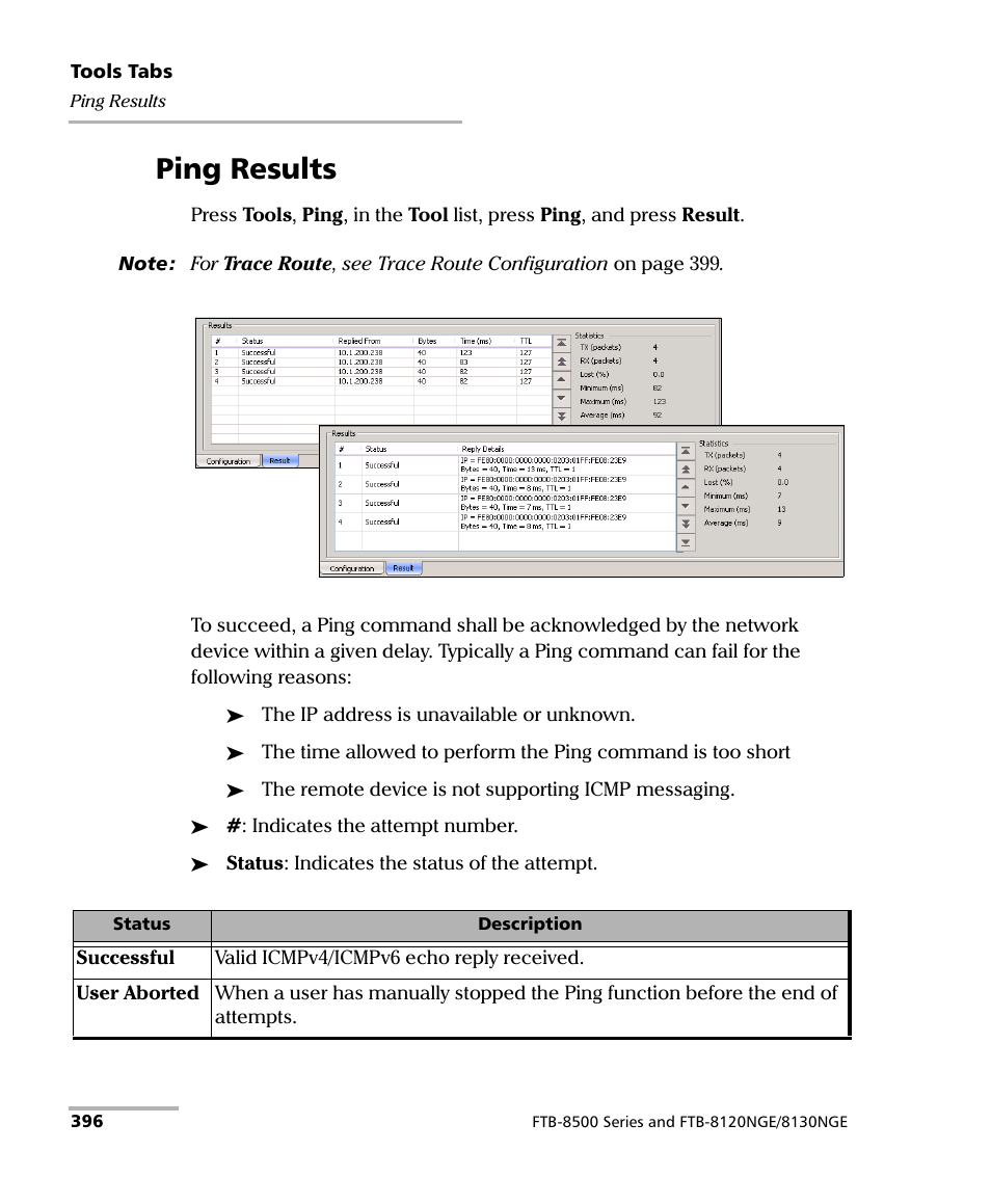 Ping results | EXFO FTB-8500 Series for FTB-500 User Manual | Page 410 / 544