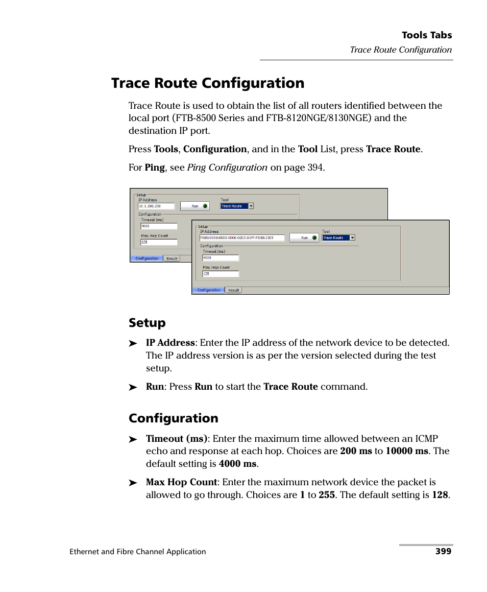 Trace route configuration, Setup, Configuration | EXFO FTB-8500 Series for FTB-500 User Manual | Page 413 / 544