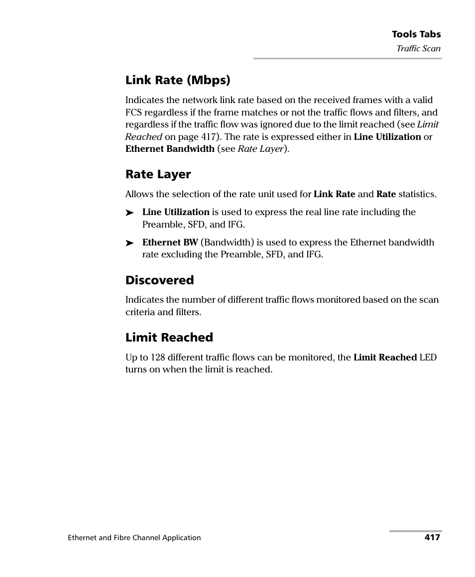 Link rate (mbps), Rate layer, Discovered | Limit reached | EXFO FTB-8500 Series for FTB-500 User Manual | Page 431 / 544