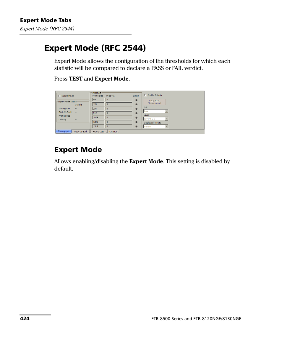 Expert mode (rfc 2544), Expert mode | EXFO FTB-8500 Series for FTB-500 User Manual | Page 438 / 544