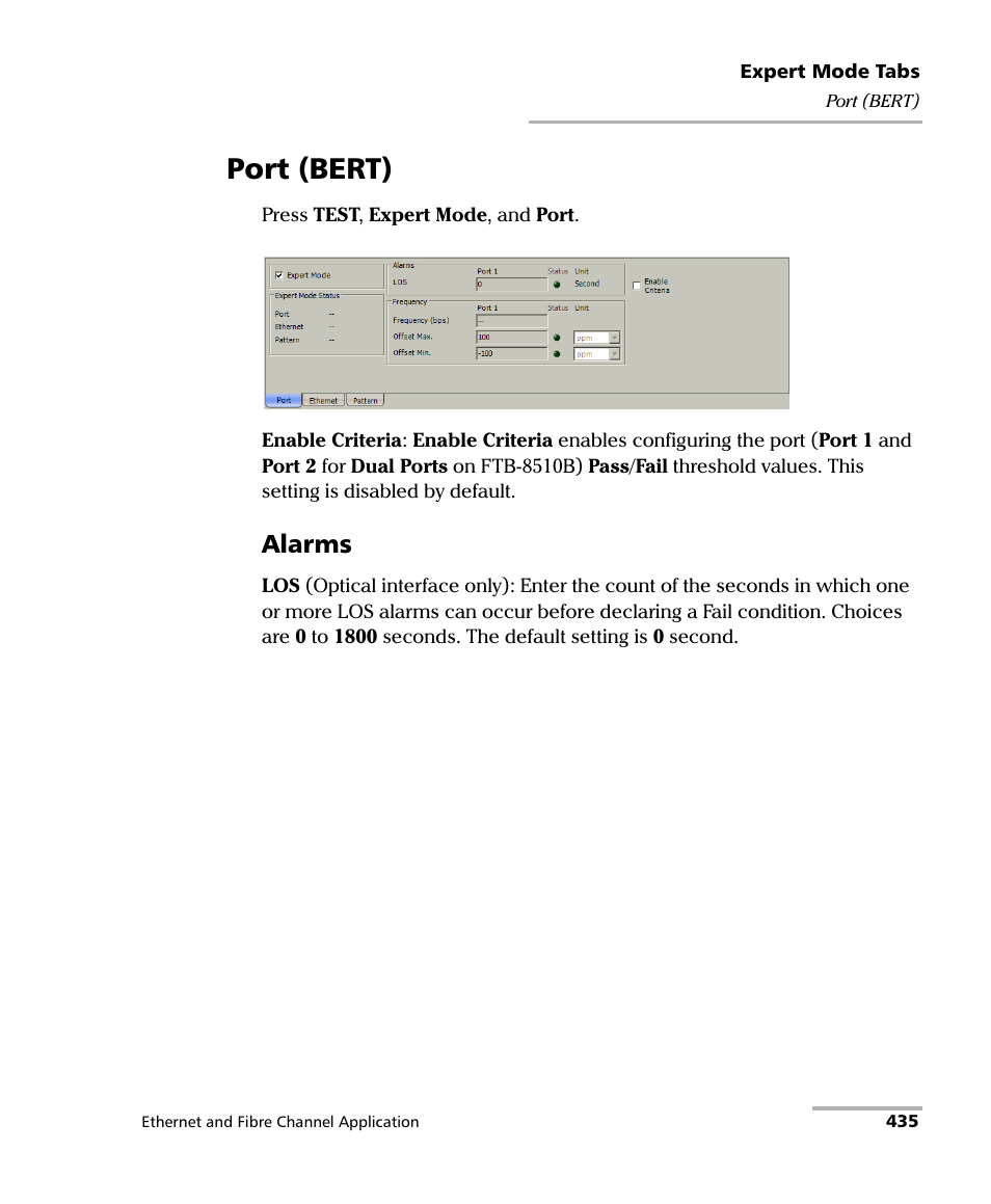 Port (bert), Alarms | EXFO FTB-8500 Series for FTB-500 User Manual | Page 449 / 544