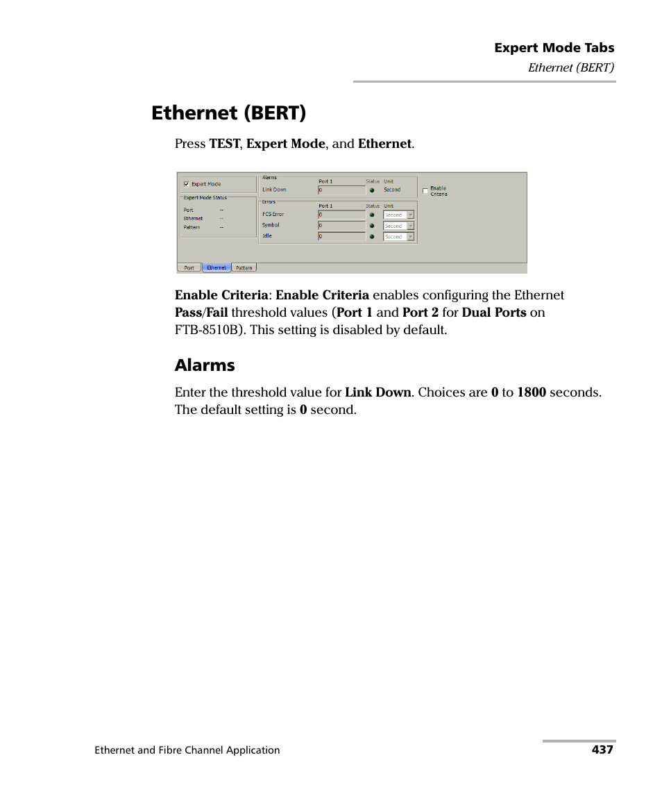 Ethernet (bert), Alarms | EXFO FTB-8500 Series for FTB-500 User Manual | Page 451 / 544