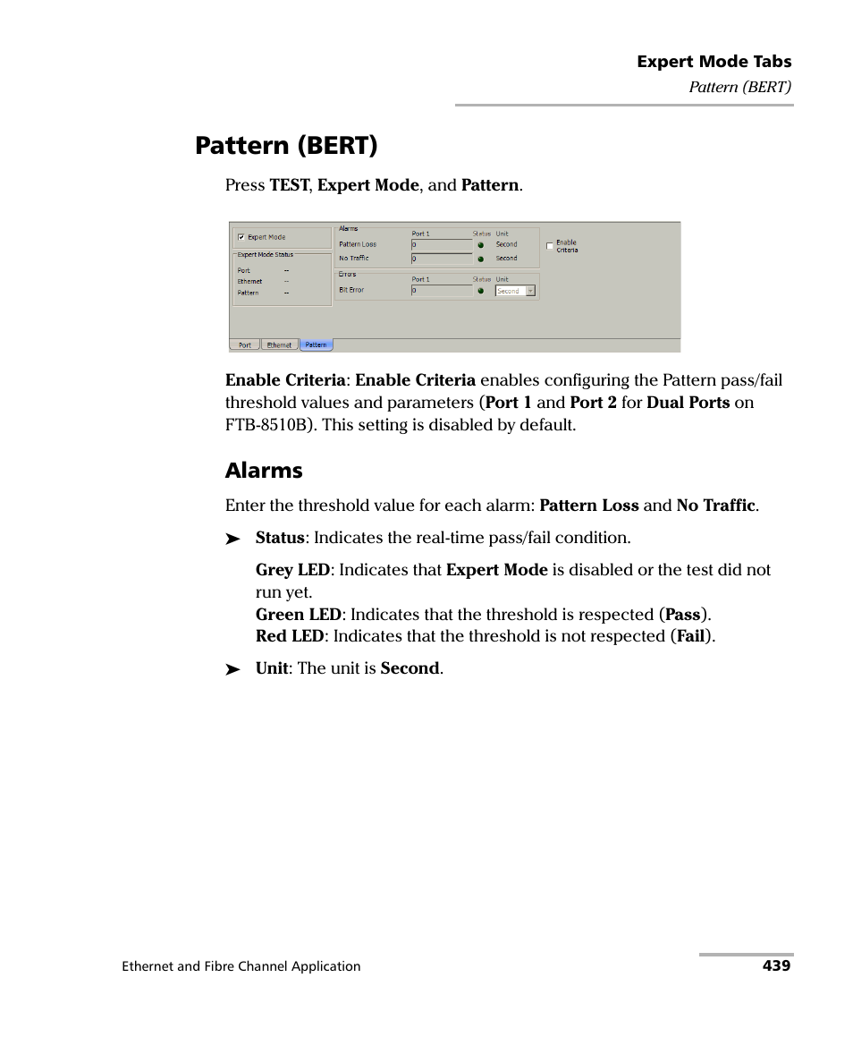 Pattern (bert), Alarms | EXFO FTB-8500 Series for FTB-500 User Manual | Page 453 / 544