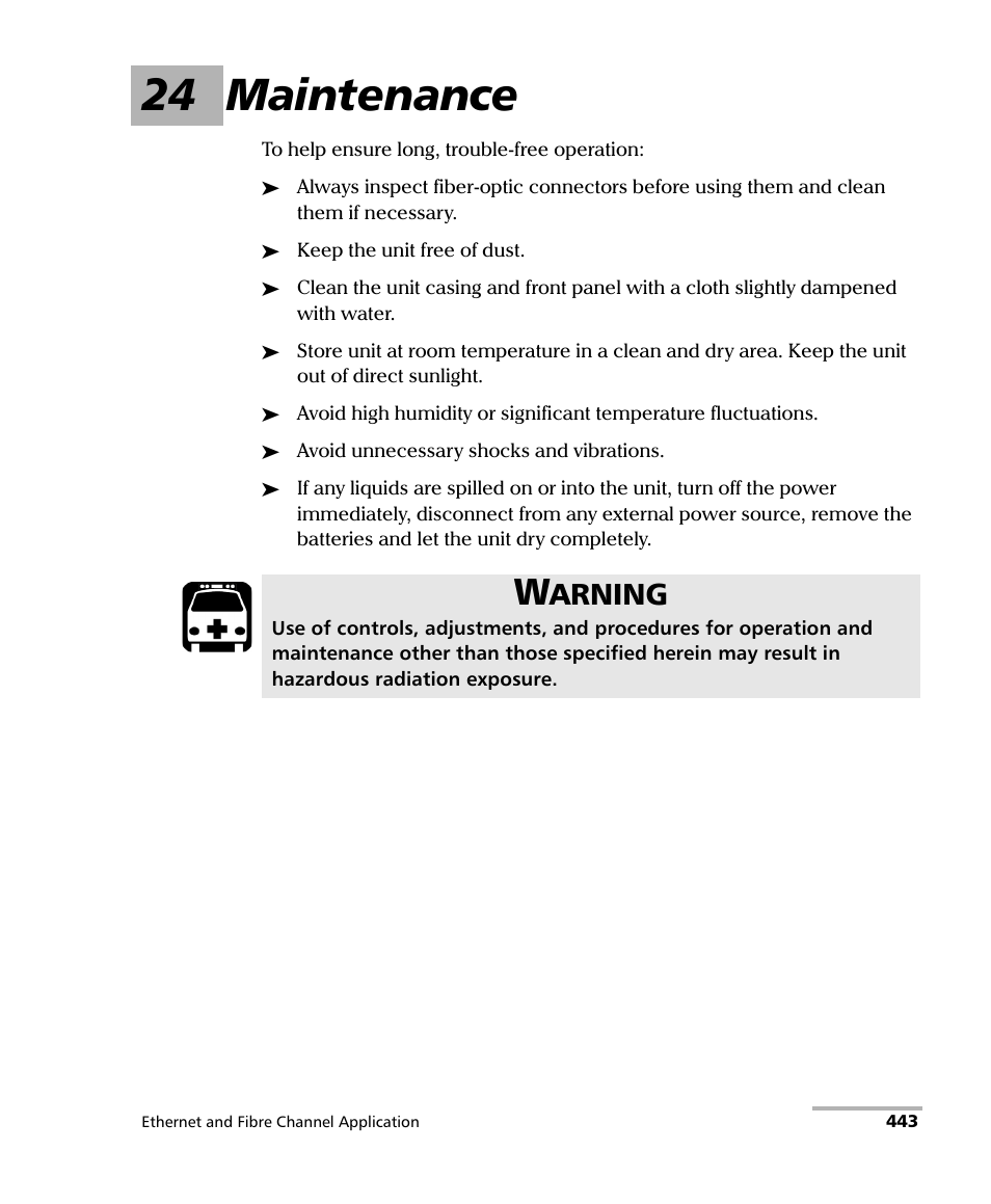 24 maintenance, Arning | EXFO FTB-8500 Series for FTB-500 User Manual | Page 457 / 544