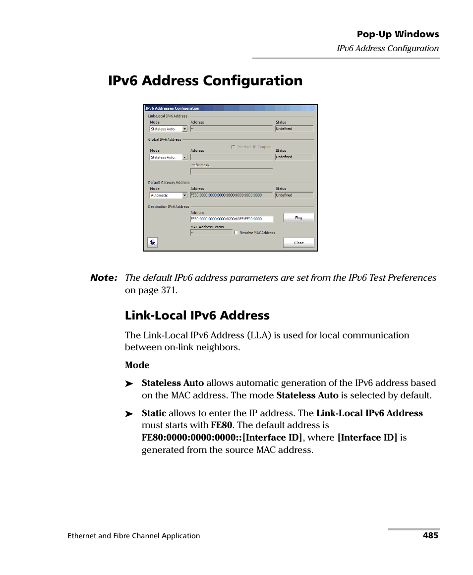 Ipv6 address configuration, Link-local ipv6 address | EXFO FTB-8500 Series for FTB-500 User Manual | Page 499 / 544