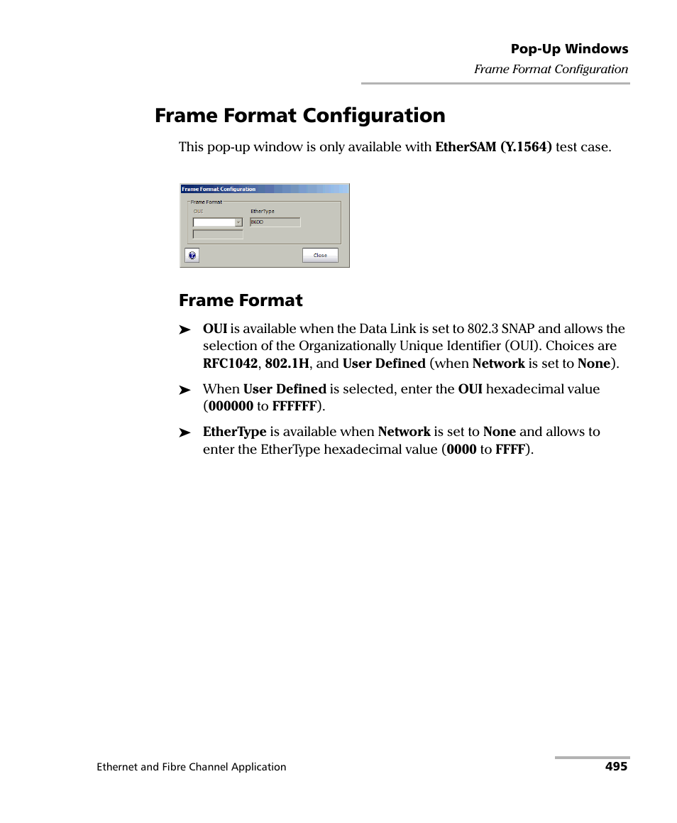 Frame format configuration, Frame format | EXFO FTB-8500 Series for FTB-500 User Manual | Page 509 / 544