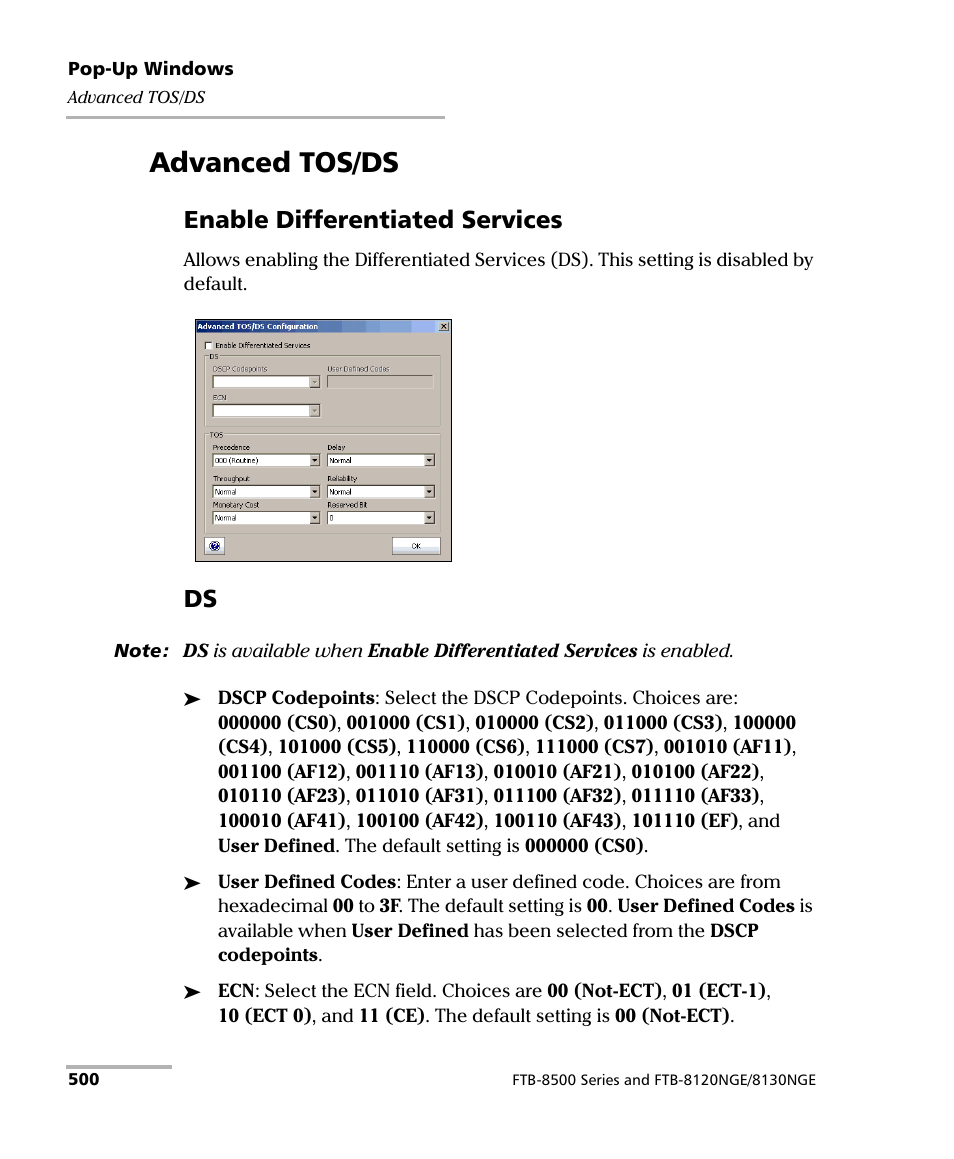 Advanced tos/ds, Enable differentiated services | EXFO FTB-8500 Series for FTB-500 User Manual | Page 514 / 544