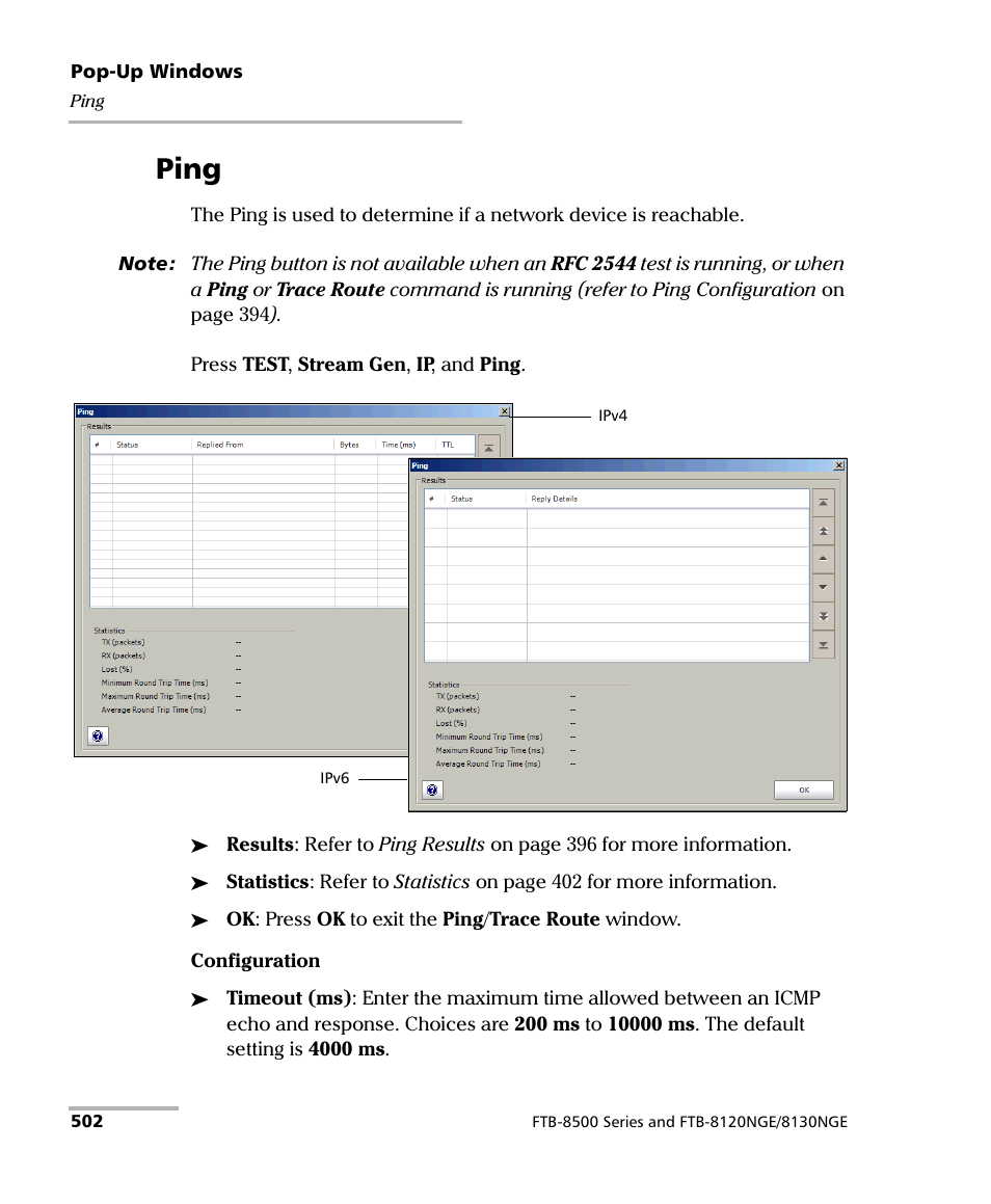 Ping | EXFO FTB-8500 Series for FTB-500 User Manual | Page 516 / 544