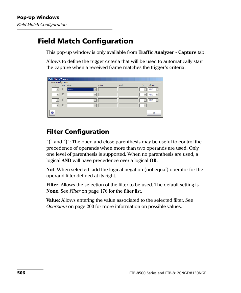 Field match configuration, Filter configuration | EXFO FTB-8500 Series for FTB-500 User Manual | Page 520 / 544