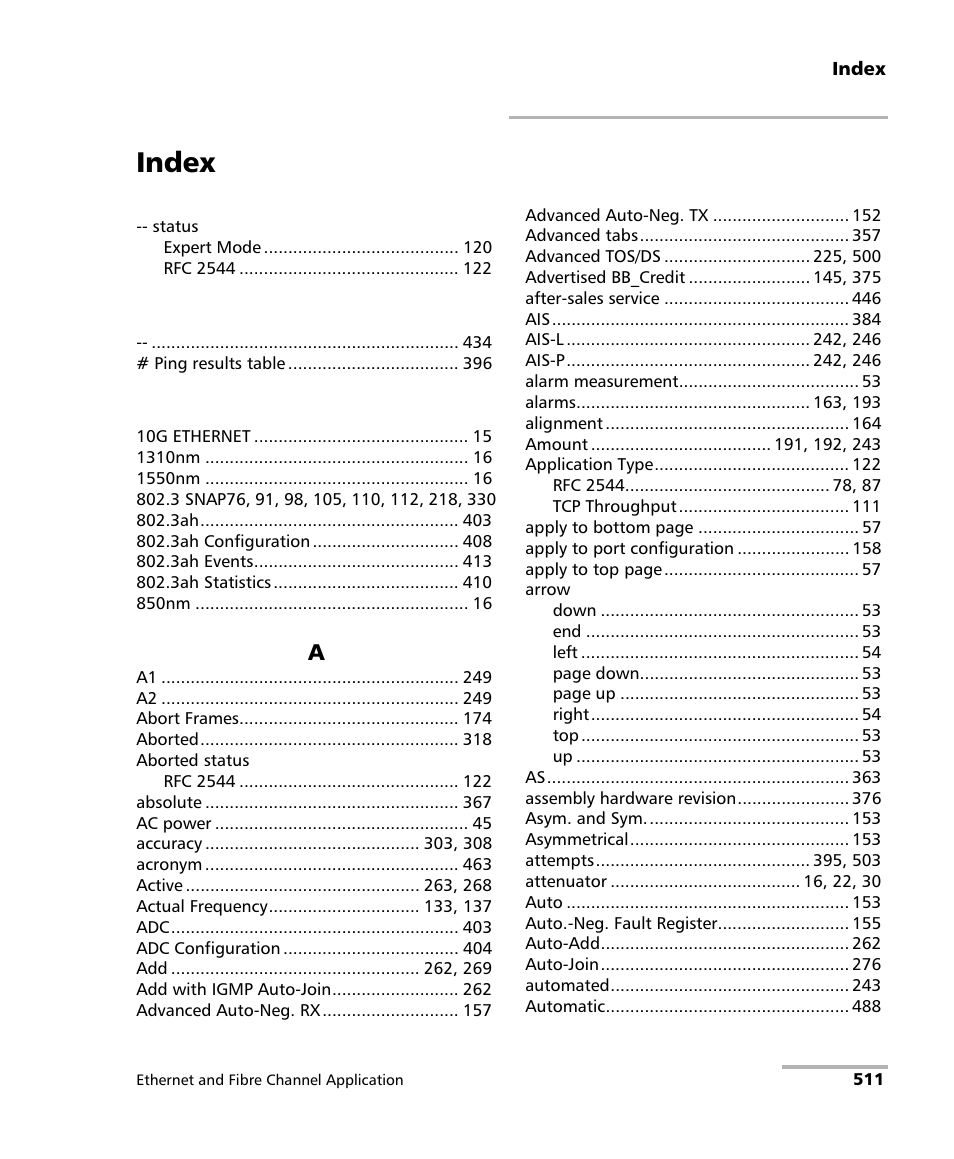 Index | EXFO FTB-8500 Series for FTB-500 User Manual | Page 525 / 544