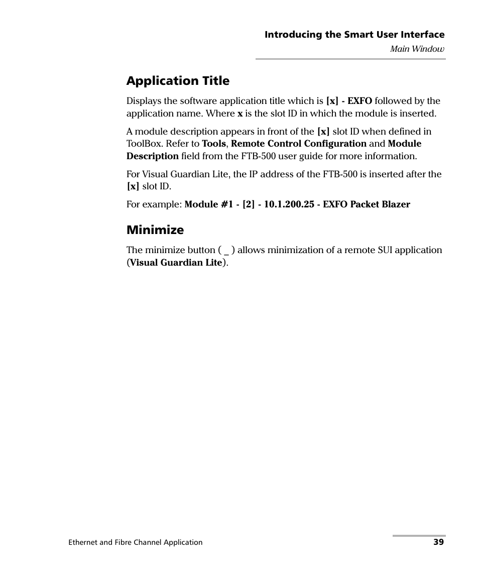 Application title, Minimize | EXFO FTB-8500 Series for FTB-500 User Manual | Page 53 / 544