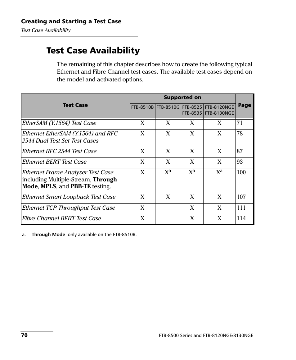 Test case availability, See test case availability to | EXFO FTB-8500 Series for FTB-500 User Manual | Page 84 / 544