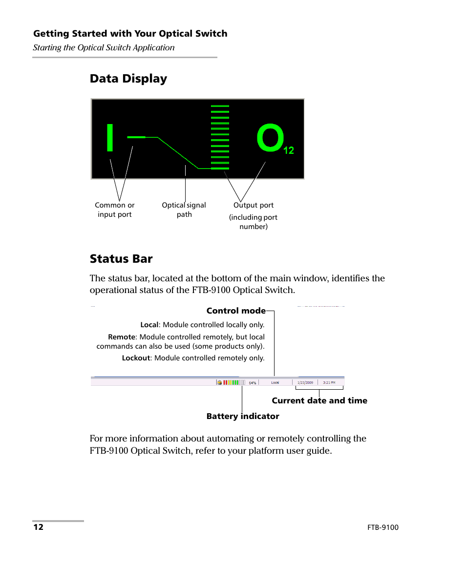 Data display status bar | EXFO FTB-9100 for FTB-500 Optical Switch User Manual | Page 18 / 72