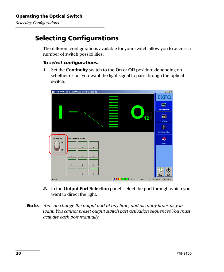 Selecting configurations | EXFO FTB-9100 for FTB-500 Optical Switch User Manual | Page 26 / 72