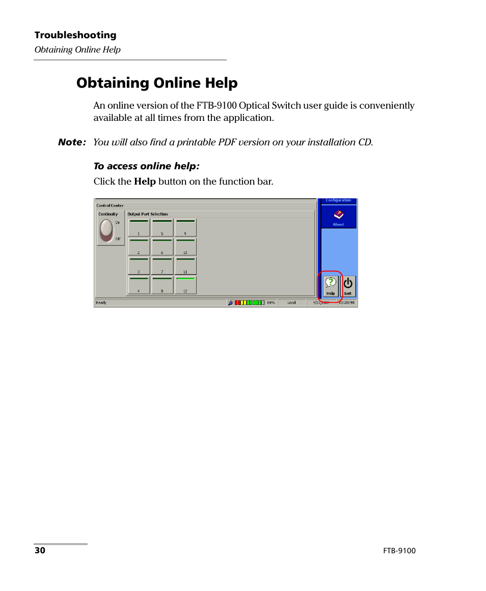 Obtaining online help | EXFO FTB-9100 for FTB-500 Optical Switch User Manual | Page 36 / 72