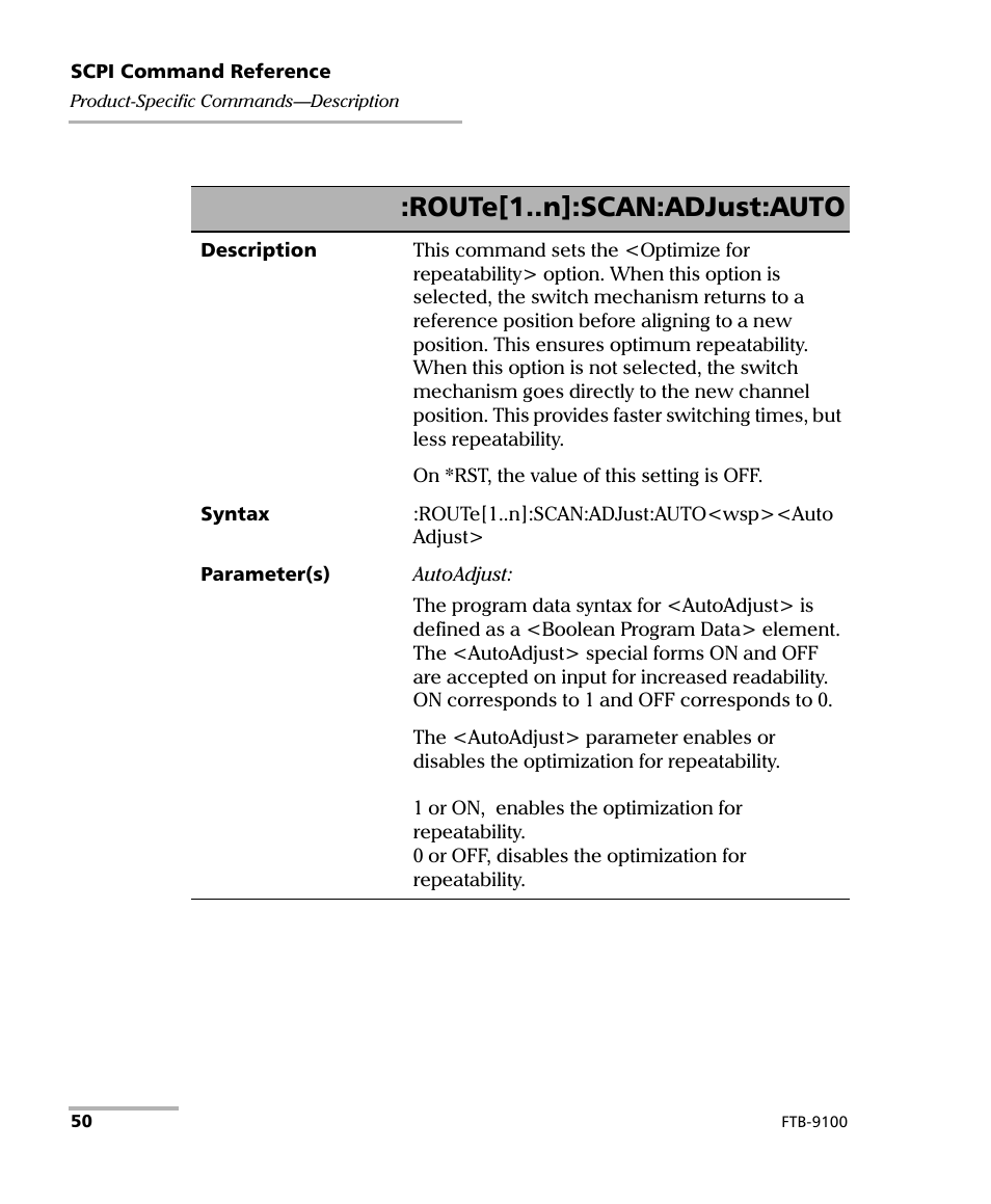 Route[1..n]:scan:adjust:auto | EXFO FTB-9100 for FTB-500 Optical Switch User Manual | Page 56 / 72