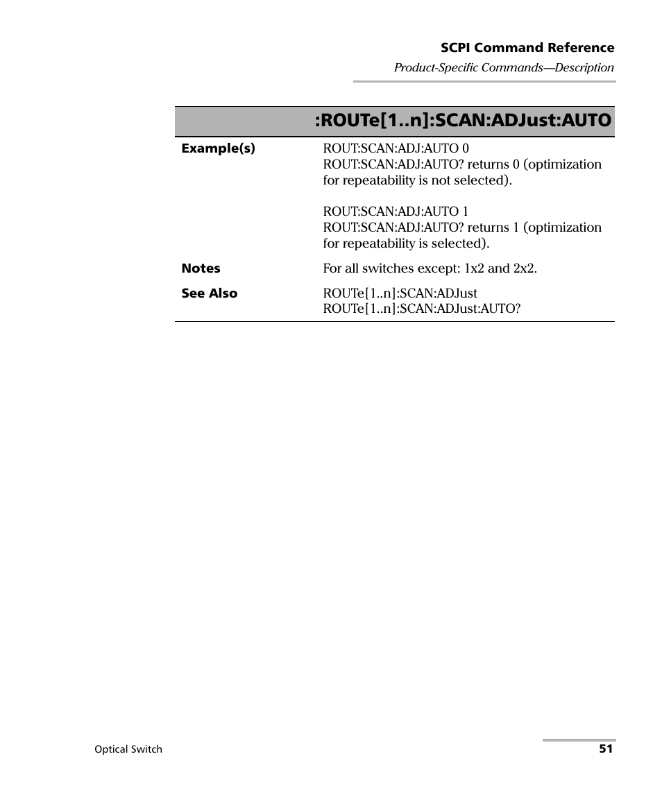 Route[1..n]:scan:adjust:auto | EXFO FTB-9100 for FTB-500 Optical Switch User Manual | Page 57 / 72